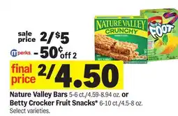 Meijer Nature Valley Bars 5-6 ct./4.59-8.94 oz. or Betty Crocker Fruit Snacks* 6-10 ct./4.5-8 oz offer