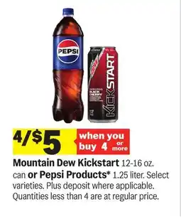 Meijer Mountain Dew Kickstart 12-16 oz. can or Pepsi Products offer