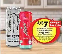 Meijer Monster 15.5-16 oz. can or Alani Nu or Bloom Energy Drinks offer