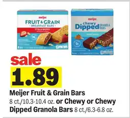 Meijer Meijer Fruit & Grain Bars 8 ct./10.3-10.4 oz. or Chewy or Chewy Dipped Granola Bars 8 ct./6.3-6.8 oz offer