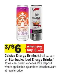 Meijer Celsius Energy Drinks 9.5-12 oz. can or Starbuck Iced Energy Drinks* 12 oz. can offer