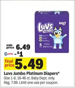 Meijer Luvs Jumbo Platinum Diapers offer