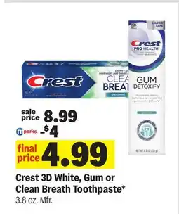 Meijer Crest 3D White, Gum or Clean Breath Toothpaste offer