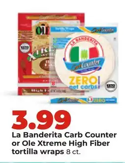 Hy-Vee La Banderita Carb Counter or Ole Xtreme High Fiber tortilla wraps offer