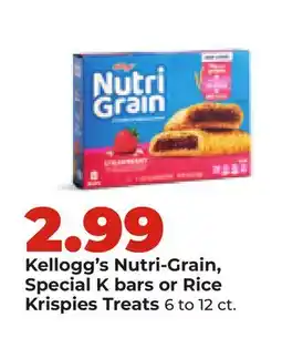 Hy-Vee Kellogg's Nutri-Grain, Special K bars or Rice Krispies Treats offer