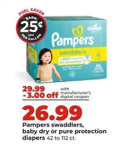 Hy-Vee Pampers swaddlers, baby dry or pure protection diapers offer