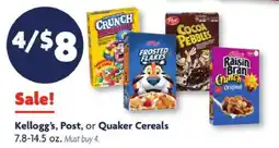 Family Dollar Kellogg's, Post, or Quaker Cereals offer