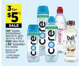 Dollar General Core Hydration, Evian Water, Bai WonderWater offer