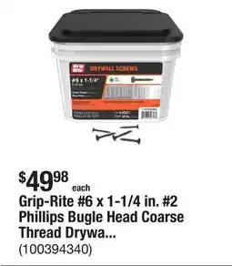 The Home Depot Grip-Rite #6 x 1-1/4 in. #2 Phillips Bugle Head Coarse Thread Drywall Screws 25 lb. Bucket offer