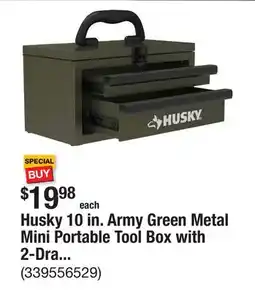 The Home Depot Husky 10 in. Army Green Metal Mini Portable Tool Box with 2-Drawers offer