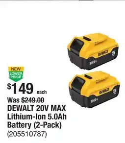 The Home Depot DEWALT 20V MAX Lithium-Ion 5.0Ah Battery (2-Pack) offer