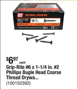 The Home Depot Grip-Rite #6 x 1-1/4 in. #2 Phillips Bugle Head Coarse Thread Drywall Screws 1 lb. Box offer