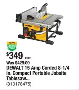 The Home Depot DEWALT 15 Amp Corded 8-1/4 in. Compact Portable Jobsite Tablesaw (Stand Not Included) offer