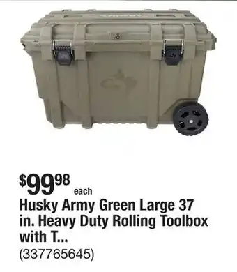 The Home Depot Husky Army Green Large 37 in. Heavy Duty Rolling Toolbox with Tool Tray and Keyed Lock offer