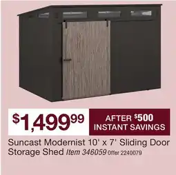 BJ’s Suncast Modernist 10' x 7' Sliding Door Storage Shed offer