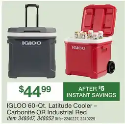 BJ’s IGLOO 60-Qt. Latitude Cooler - Carbonite OR Industrial Red offer