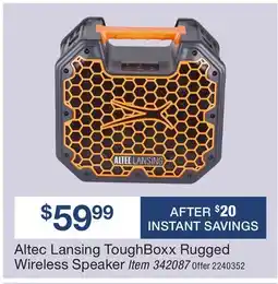 BJ’s Altec Lansing ToughBoxx Rugged Wireless Speaker Item offer