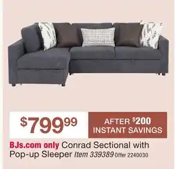 BJ’s Conrad Sectional with Pop-up Sleeper offer
