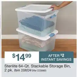 BJ’s Sterilite 64-Qt. Stackable Storage Bin, 2 pk offer