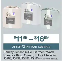 BJ’s Berkley Jensen 6-Pc. Garment Wash Sheets – King, Queen, Full OR Twin offer