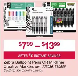 BJ’s Zebra Ballpoint Pens OR Mildliner Creative Markers Item offer