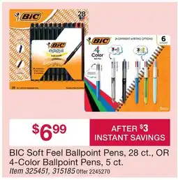BJ’s BIC Soft Feel Ballpoint Pens, 28 ct., OR 4-Color Ballpoint Pens, 5 ct offer