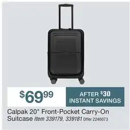 BJ’s Calpak 20 Front-Pocket Carry-On Suitcase offer
