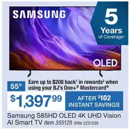 BJ’s Samsung S85HD OLED 4K UHD Vision AI Smart TV offer