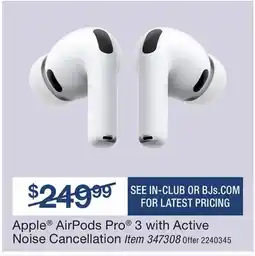 BJ’s Apple AirPods Pro 3 with Active Noise Cancellation offer