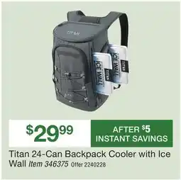 BJ’s Titan 24-Can Backpack Cooler with Ice Wall offer