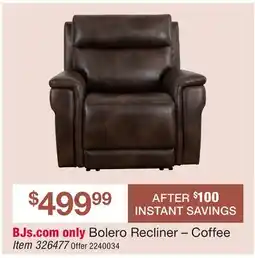 BJ’s Bolero Recliner – Coffee offer