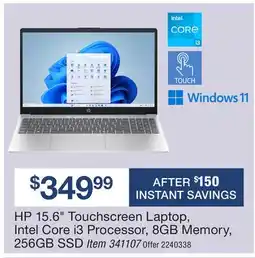 BJ’s HP 15.6 Touchscreen Laptop, Intel Core i3 Processor, 8GB Memory, 256GB SSD offer