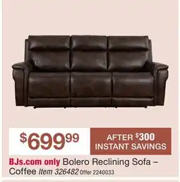 BJ’s Bolero Reclining Sofa-Coffee offer