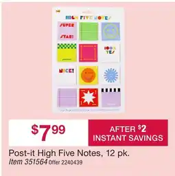 BJ’s Post-it High Five Notes, 12 pk. Item offer