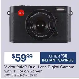 BJ’s Vivitar 20MP Dual-Lens Digital Camera with 4 Touch Screen offer