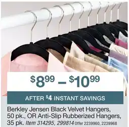 BJ’s Berkley Jensen Black Velvet Hangers, 50 pk., OR Anti-Slip Rubberized Hangers, 35 pk offer