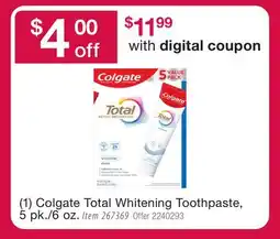 BJ’s (1) Colgate Total Whitening Toothpaste, 5 pk./6 oz offer