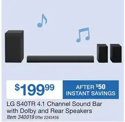BJ’s LG S40TR 4.1 Channel Sound Bar with Dolby and Rear Speakers offer