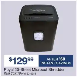 BJ’s Royal 20-Sheet Microcut Shredder offer