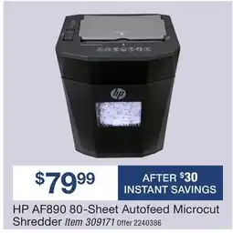 BJ’s HP AF890 80-Sheet Autofeed Microcut Shredder offer