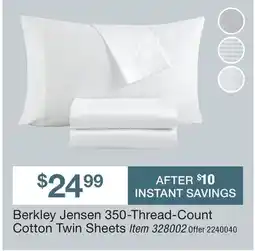BJ’s Berkley Jensen 350-Thread-Count Cotton Twin Sheets offer