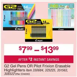 BJ’s G2 Gel Pens OR Pilot Frixion Erasable Highlighters offer