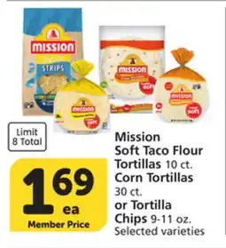 Vons Mission Soft Taco Flour Tortillas 10 ct. Corn Tortillas 30 ct. or Tortilla Chips 9-11 oz offer