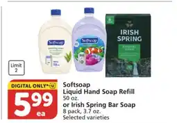 Vons Softsoap Liquid Hand Soap Refill 50 oz. or Irish Spring Bar Soap 8 pack, 3.7 oz offer