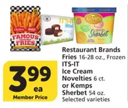 Vons Restaurant Brands Fries 16-28 oz., Frozen ITS-IT Ice Cream Novelties 6 ct. or Kemps Sherbet 54 oz offer
