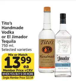 Vons Tito's Handmade Vodka or El Jimador Tequila offer