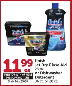 Vons finish Jet Dry Rinse Aid 23 oz. or Dishwasher Detergent 36 ct. or 28 ct offer