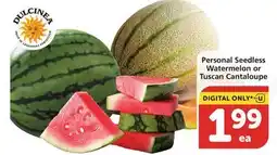 Vons Personal Seedless Watermelon or Tuscan Cantaloupe offer