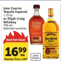 Vons Jose Cuervo Tequila Especial 1.75 Ltr. or Elijah Craig Whiskey 750 ml offer