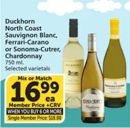 Vons Duckhorn North Coast Sauvignon Blanc, Ferrari-Carano or Sonoma-Cutrer, Chardonnay offer